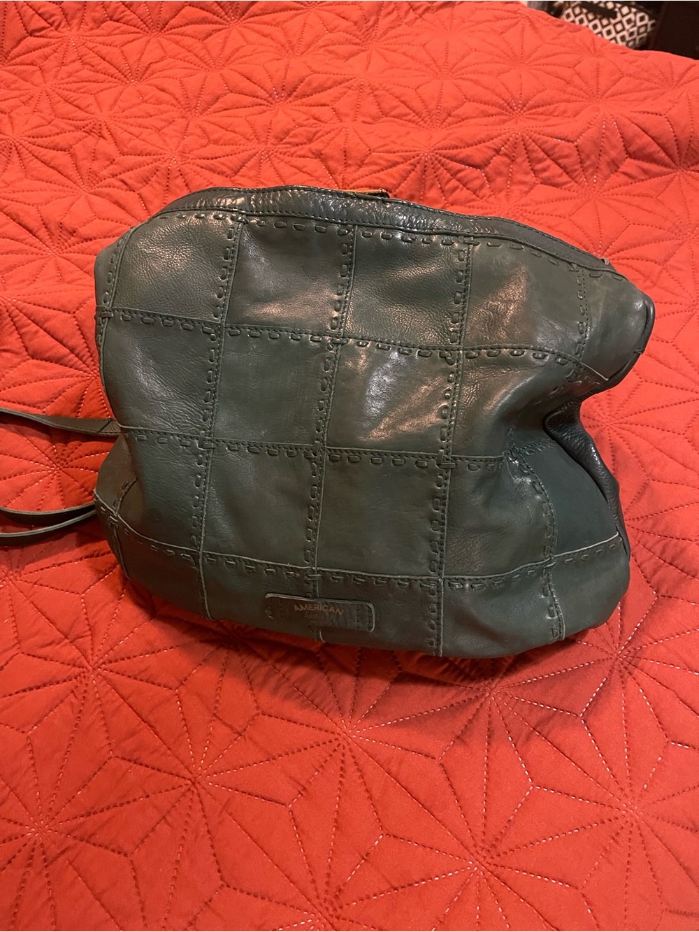 Patchwork Forest Green Leather Shoulder Bag by American Eagle